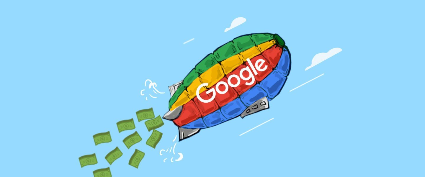 google blimp trailing money illustration