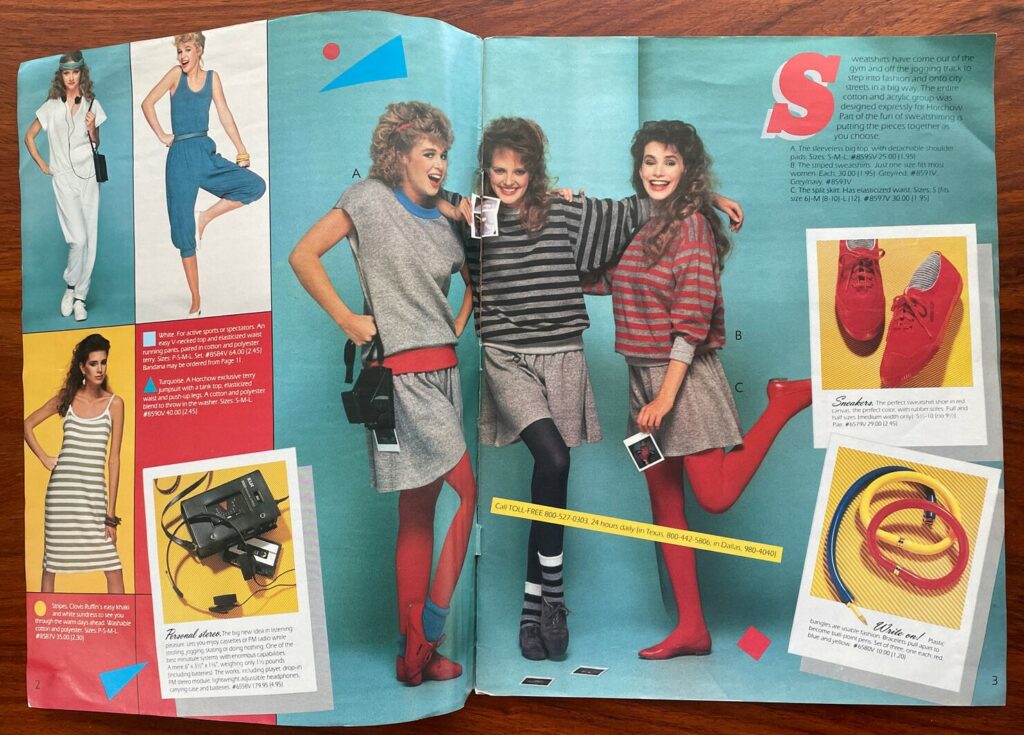 a spread of 80s clothes for sale in a catalog